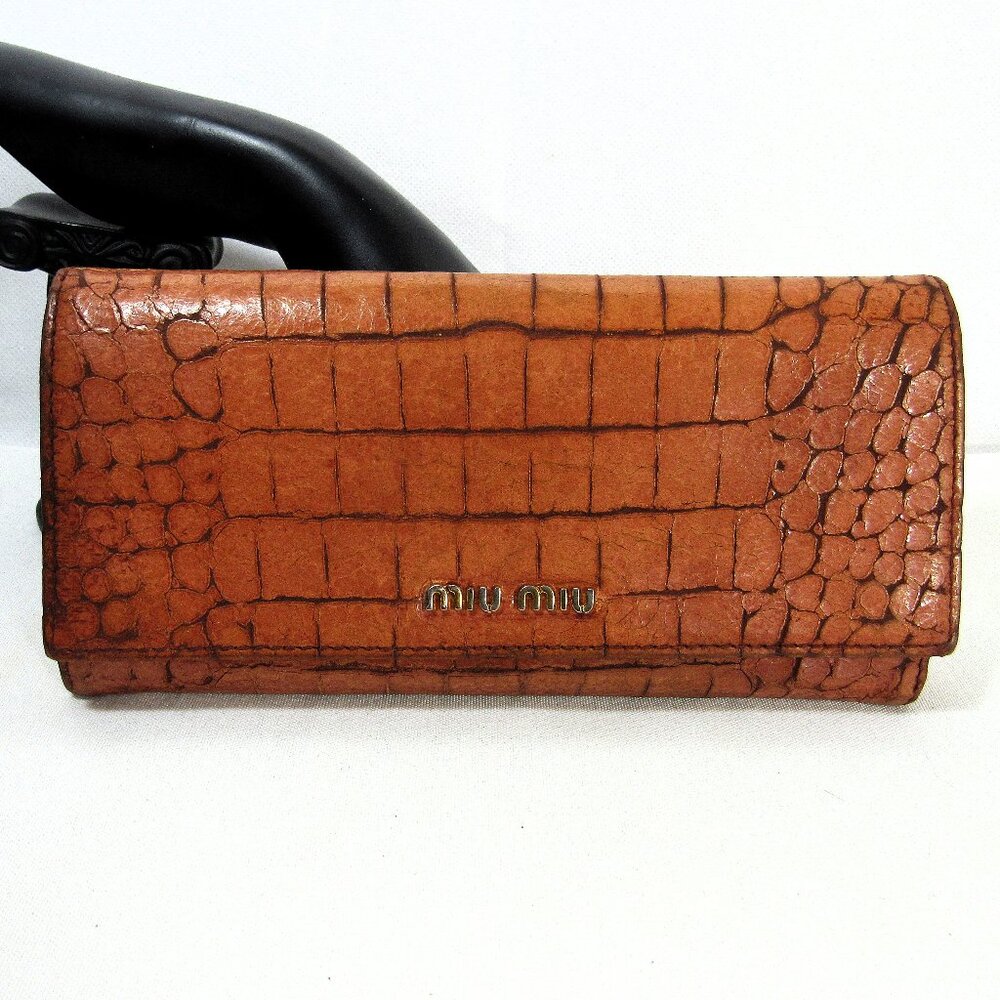 Miu Miu By Prada Long Croc Embossed Wallet, Used … - image 1